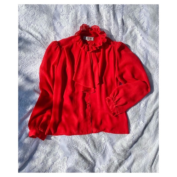 Vintage Red Ruffled Blouse - Picture 7 of 9